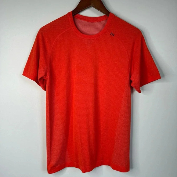 Lululemon Men's Orange Metal Vent Tech Athletic Short Sleeve Shirt - Picture 1 of 13